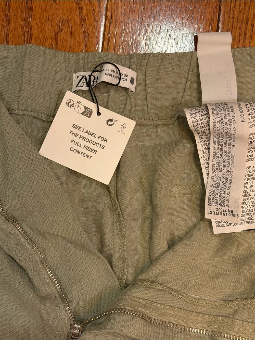 Zara Cargo Linen Blend Pants in Khaki/green size XL with tags